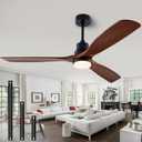 56" Wood Ceiling Fan with Light and Remote Control, Indoor Outdoor Wooden 3 Blades Ceiling Fan for Patio Living Room, Bedroom, Office,Reversible DC Motor(Black+Dark Walnut) (56 inch with Light, Black+Dark Walnut/B)