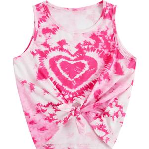 SOLY HUX Girl's Tie Dye Heart Butterfly Print Tank Top Tie Front Sleeveless Summer T Shirt Pink White Multi, 8 Years