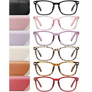 CCVOO 6 Pack Blue Light Blocking Reading Glasses, Anti Headache/ Glare/ Eye Strain Readers Computer Eyeglasses Women/ Men (6 Pack Mix with Case，1.75)