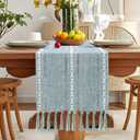 OTOSTAR Table Runner with Tassels 13x108 Inch Rustic Farmhouse Table Runners Boho Hemstitched Embroidered Table Runner 108 Inches Long Rustic Home Holiday Party Dining Decor (Dusty Blue)