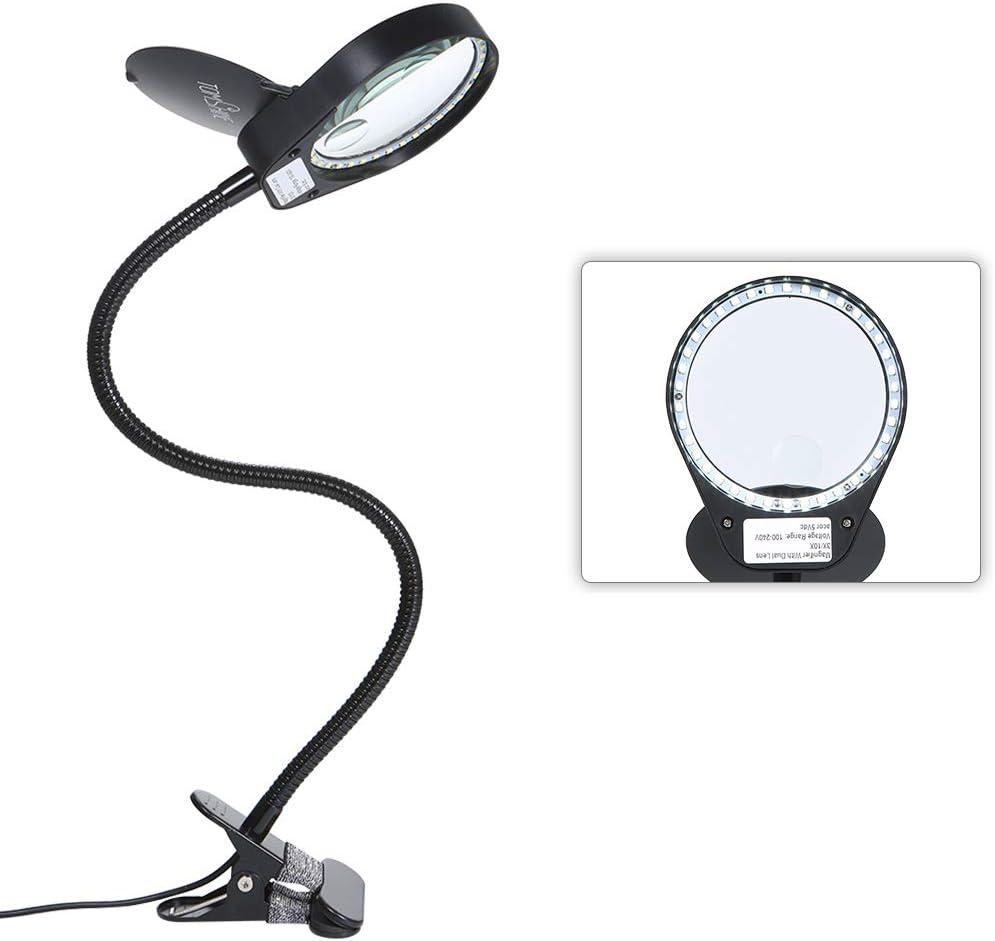Magnifying Glass Lamp 3X 10X, Stepless Dimmable LED Magnifying Lamp with Dust Cover Metal Clamp,Adjustable LED Magnifier with Light and Stand for Crafts Reading Workbench Close Work