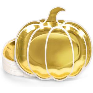 40 Pcs Fall Pumpkin Paper Plates Gold Foil Pumpkin Shape Disposable Dessert Plates Autumn Thanksgiving Party Tableware Dinnerware for Wedding Birthday Table Decor Supplies9 Inch