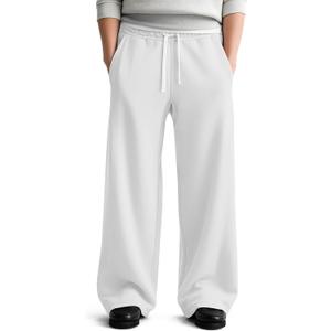 HeSaYep Men's Fleece Baggy Sweatpants Wide Leg Lounge Sweat Pants with Pockets (Large, White)