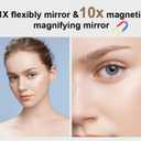 ESWU Travel Makeup Mirror with Light, Portable Folding Make Up Tabletop Mirrors with 10X Magnifying Mirror Rechargable 3 Colors Light Compact Vanity Mirror with Adjustable Stand (Pink)