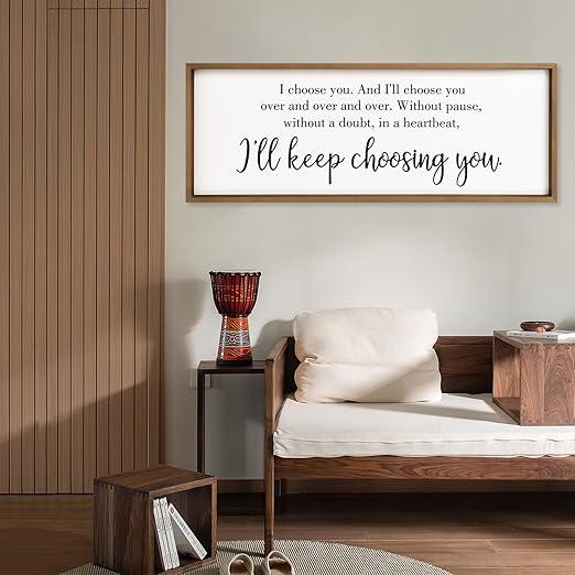 35×11.8 Inch I Choose You Wall Art, Wooden Large Romantic Love Quotes Sign, Couple Above Bed Wall Decor For Bedroom Living Room Fireplace Home Decor