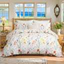 Floral Comforter Set Queen Size, 100% Nature Cotton 3 Pcs Garden Floral Aesthetic Bedding Set Ultra Soft&Breathable Cottagecore Botanical Comforter
