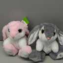 HO-EF 8.5" Bunny Stuffed Animal, 2 Sitting Bunny with Flappy Ears Plush Bunny Cute Stuffed Rabbit Plush Toy, Companion Easter Gift for Boys Girls Babies Kids (Pink+Grey)