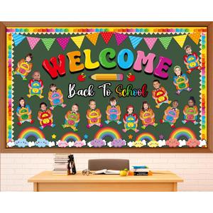 2 x gisgfim Welcome Back to School Bulletin Board Decorations Set Schoolbag Paper Cutouts Colorful Cartoon Backpack Classroom DIY Photo Craft Bulletin Board Decor for Preschool Home Door Chalkboard Wall