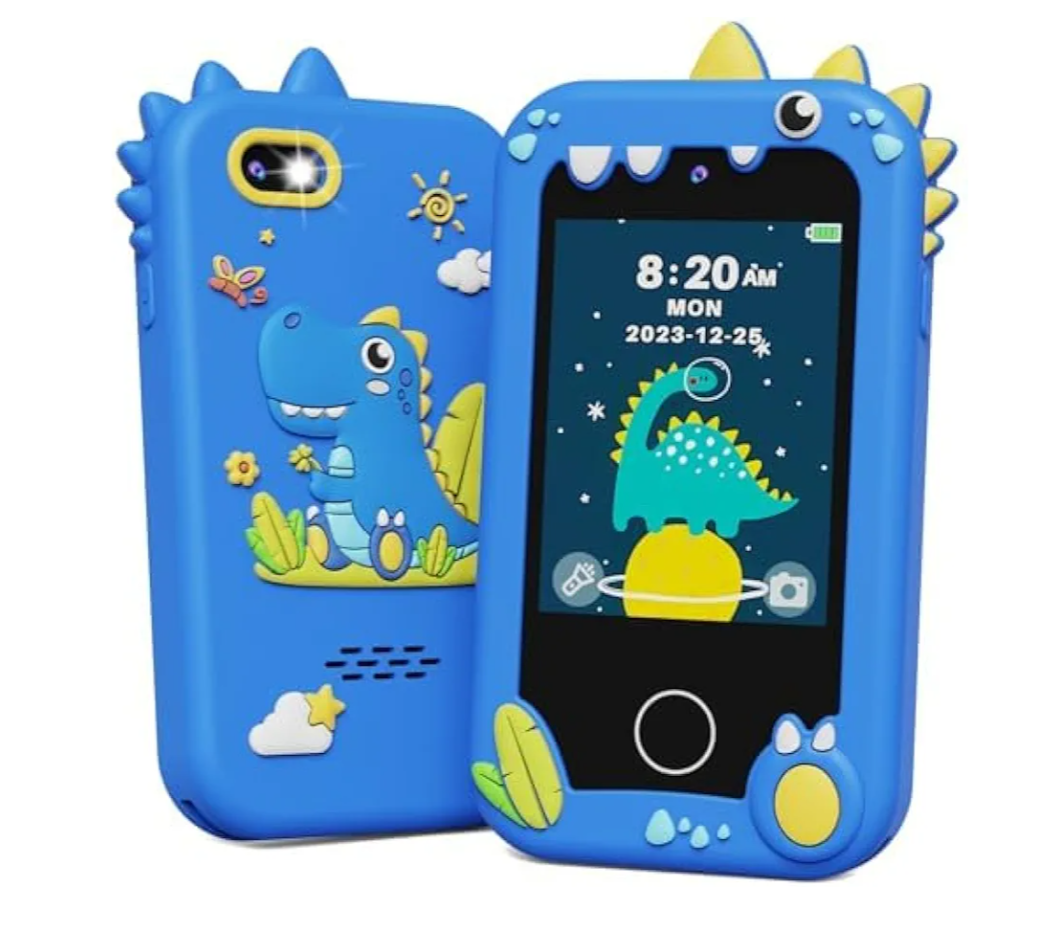 KOKODI Kids Smart Phone Toys, Birthday Gifts Idea Dinosaur Toys for 3 4 5 6 7 8 Year Old Boys, Touchscreen HD Digital Dual Video Camera, Preschool Learning Toy for Kids 3-5 Travel Trip Activity (Blue)