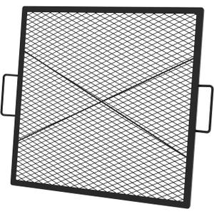 onlyfire X-Marks Square Fire Pit Cooking Grate, Square Grate for Outdoor Cooking, Heavy Duty Steel Campfire BBQ Grill Grid with Handle, 30-Inch