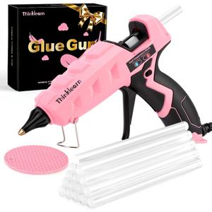 THINKLEARN Hot Glue Gun Full Size, 60/100W Dual Power Glue Gun with 15 Glue Sticks(7/16''), Heavy Duty Large Glue Gun Kit, Hot Glue Gun and Sticks Set for Crafts, Arts, DIY and Home Repairs (Pink)