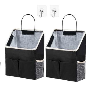2pcs Wall Hanging Storage Bag,Wall Hanging Organizer Bags with Pockets, Wall Organizer Storage for Dormitory Bathroom Bedroom Kitchen(Black)