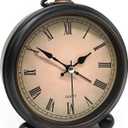 Vintage Retro Analog Alarm Clock, 4 inch Super Silent Non Ticking Small Clock with Night Light, Battery Operated, Simply Design, for Living Room, Bedroom, Bedside, Desk, Gift Clock (Roman)