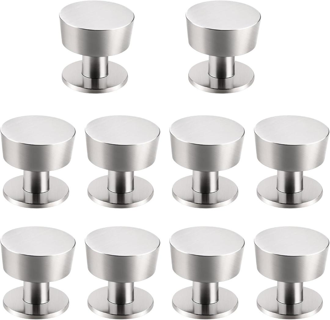 Tauno 10Pack Brushed Satin Nickel Cabinet Knobs Single Hole Kitchen Cabinet Handles, Solid Round Drawer Knob and Pulls for Bathroom Cabinets, Dresser Zinc Alloy Cabinet Hardware