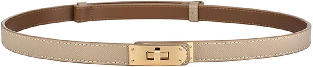 FENLDY Adjustable Thin Belts For Womens Skinny Belts For Dresses Womens Solid Color Alloy Turn Lock Belts For Jeans (Brown)