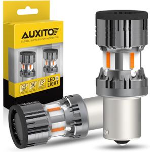 AUXITO 2025 Upgraded 1156 LED Bulbs Turn Signal Light with Fan, 4000LM 600 Super Bright Amber Yellow, BA15S 1141 7506 1003 P21W 1156A Canbus Error Free LED Replacement Bulbs, Pack of 2