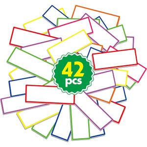 42 PCs Thickened Magnetic Dry Erase Reusable Name Tag Label Plate Neon Sticker in 7 Colors for Whiteboards Locker Fridge School Office Home (3.2" x 1.2" Each) (Colorful Thickening)
