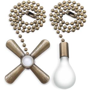 Bronze Ceiling Fan Pull Chains, 2Pack 3mm Diameter Beaded Decorative Light Pull Chain Pendant Extension 14in, Fan and Bulb Shaped Ornaments Cord Extender