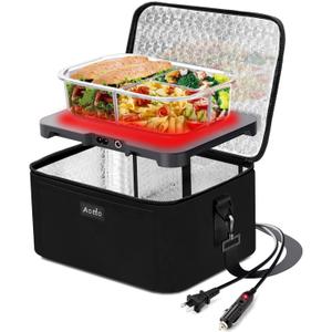 Aotto Portable Oven, Electric Lunch Box Food Heater - 12V/24V/110V 3-in-1 Car Food Warmer - Mini Personal Microwave Heated Lunch Box Warmer for Car, Truck, Travel, Office & Home Use - Black