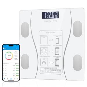 Smart Scale for Body Weight: Digital Bathroom Scale for Weight Fat BMI Muscle Mass Full Body Composition Analyzer Bluetooth Highly Accurate Weighing Machine, 400 lbs (White)