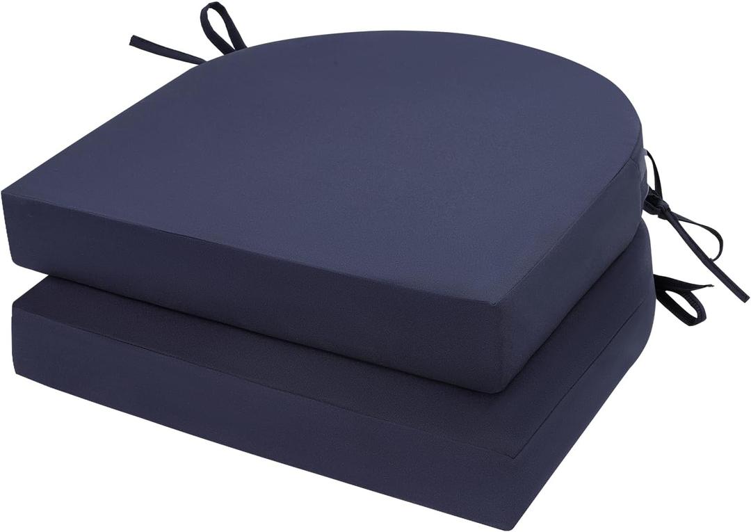 U'Artlines Outdoor Chair Cushions Set of 2, Waterproof Round Corner Seat Cushions, Patio Chair Cushions for Outdoor Furniture,Seat Cushions with Ties for Patio Garden Dining 19"x19"x3.15" Navy Blue