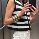 Locachy Women's Gold Button Down Striped Sweater Vests Crew Neck Sleeveless Knit Crop Tank Tops Black XL