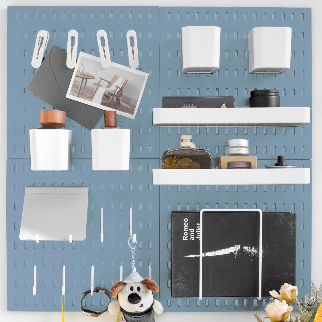Wall-Mounted Pegboard Kit, 25.2" x 25.2" Organizer Panel  Large, Cost-Effective & Nail-Free Installation Blue