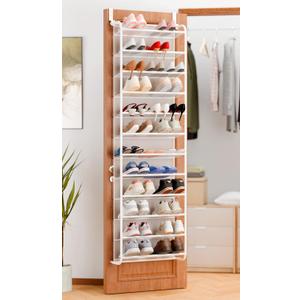 Whitmor 36 Pair Over the Door Shoe Rack,12 Tier Hanging Shoe Organizer with Metal Frame & Mesh Shelves, Heavy Duty Shoe Storage Holder for Door, No Drill Installation, 74" H x 21.7" W x 7.5" D, White
