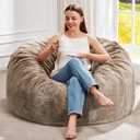 Hobestluk Bean Bag Chairs Giant Beanbag Chair with Filler, Memory Foam Bean Bags with Fluffy & Machine Washable Cover, Bean Bag Chairs for Aduts for Living Room, Bedroom (BROWN, 3FT - 36 x 36 x 22)