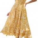 Kate Kasin Womens Summer Boho Floral Maxi Dress 2026 Square Neck Puff Sleeve Smocked Flowy A Line Beach Wedding Guest Dresses (XL)