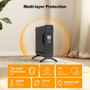 Kucreiheat Portable Space Heater-1500W Convection Panel Heater with Fan & ECO Mode, Electric Heaters for Indoor Use w/ LED Digital Display, Adjustable Thermostat, Timer, 4 Mode, Remote Control