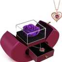 Preserved Purple Real Rose with Heart Necklace, Forever Flowers Rose Valentines Day Gifts for Her, Girlfriend, Wife, Mom, Women, on Mothers Day, Birthday, Anniversary, Thanksgiving, Christmas