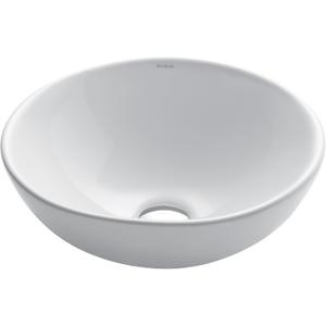 KRAUS Elavo Round Vessel White Porcelain Ceramic Bathroom Sink, 16 inch KCV-141