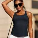 RUNNING GIRL Workout Tank Tops with Built in Bras for Women,Compression Shirt Strappy Back Athletic Yoga Tops (Black, M)