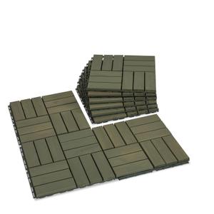 VICTORY RELAX Natural Acacia 12x12 Interlocking Wood Deck Tiles for Balcony, Garden, Patio, Poolside Decor - Waterproof Indoor & Outdoor Flooring - Square Joints (9, Green, 12 slats)
