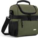 MIER Insulated Lunch Box Dual Compartment Lunch Bag Leakproof Cooler for Men Women Adult Work, Army Green, Medium (Upgraded Extra-Tall Bottom Layer)