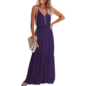 PRETTYGARDEN Women's 2026 Summer Maxi Dress Spaghetti Strap Sleeveless High Waist Beach Vacation Long Sundresses (Medium, Dark Purple)