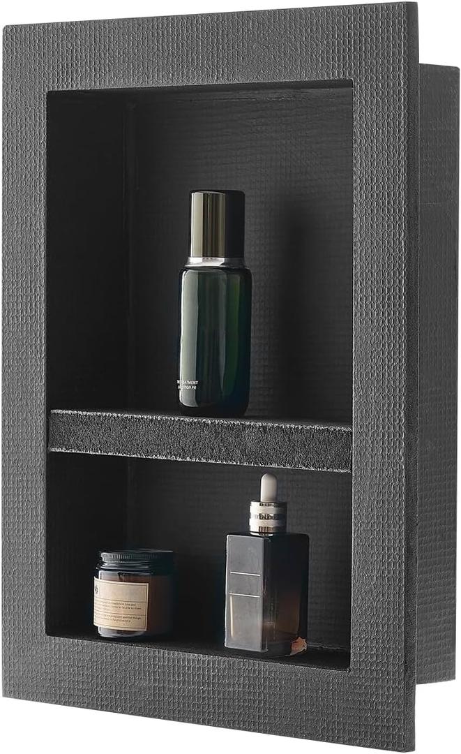 VEVOR Shower Niche, 16 x 20 x 4 inch Recessed Wall Niche with Movable Divider Shelf, Modern Soap & Shampoo Storage Organizer, Square Corners, Sealed Waterproof Design, Black for Bathroom Shower