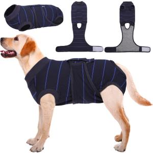 Kuoser Dog Surgery Recovery Suit, Soft Breathable Dog Recovery Suit for Female Spay Male Nueuter, Anti Licking Puppy Onesie Pet Surgical Suit for Dogs Abdominal Wounds Skin Disease, Blue Strips, Large