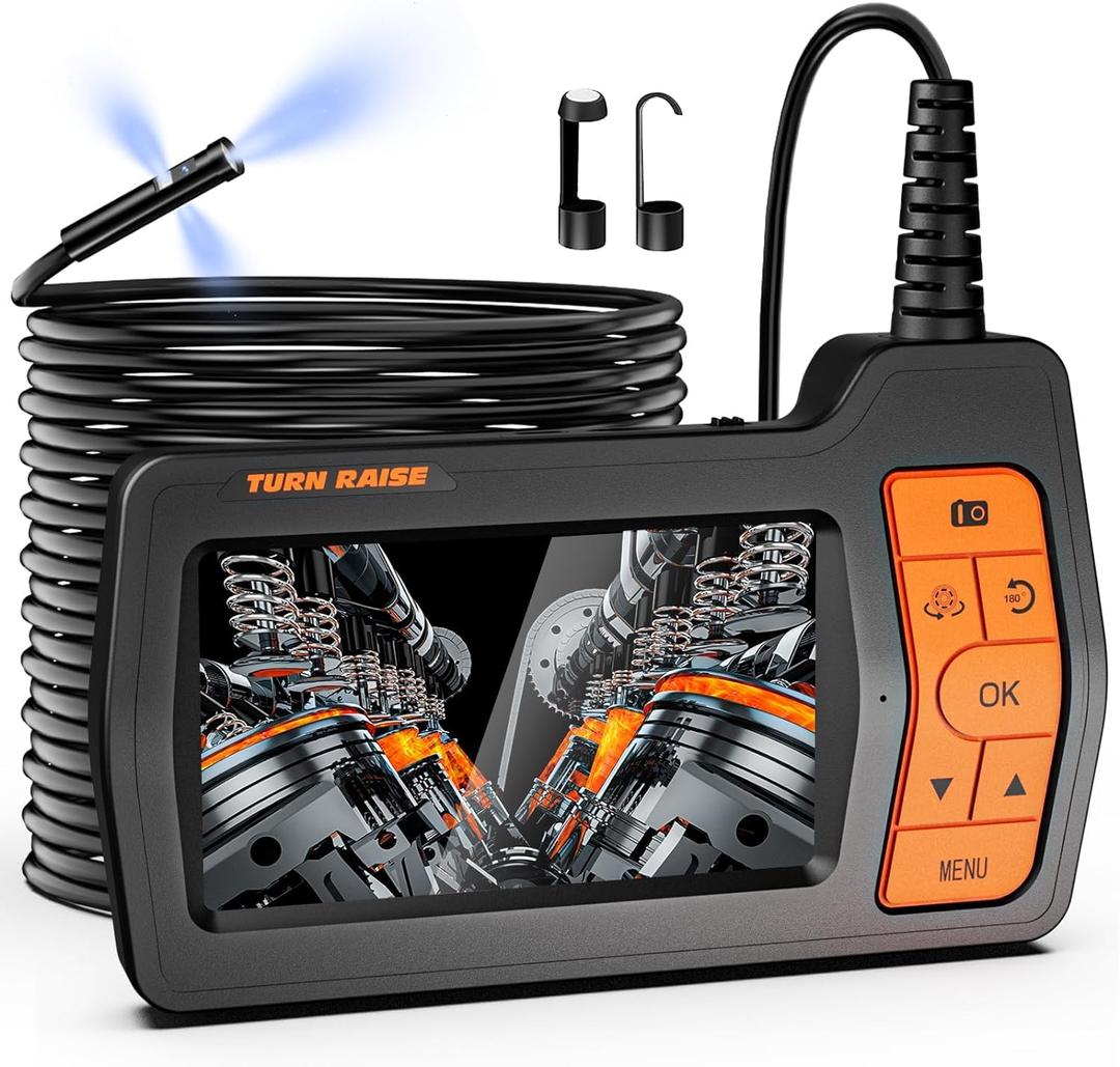 Triple Lens Sewer Camera with 50ft, 5" IPS Screen Borescope with Light, 1080P HD Endoscope IP67 Drain Pipe Snake Drain Camera, 32G Card Semi-Rigid Cable for Plumbing Inspection + Case