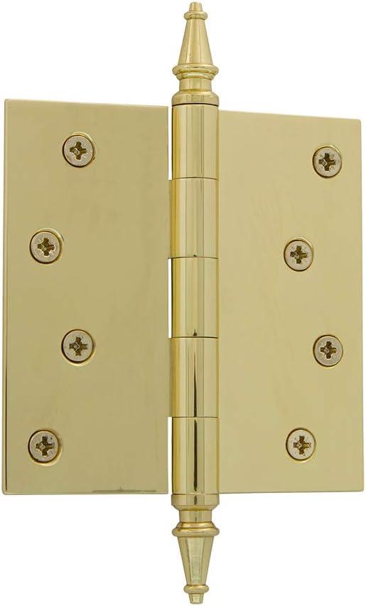 Nostalgic Warehouse 746094 4" Steeple Tip Residential Square Corners Door Hinge, Polished Brass, 1 Count (Pack of 1)