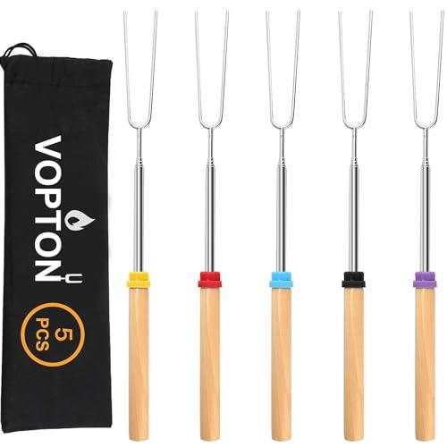 5 Pcs Marshmallow Roasting Sticks for Fire Pit Long 32Inch, Smores Sticks Skewers, Smores Kit for Fire Pit, Premium Telescoping Hot Dog Roasting Sticks for Campfire Accessories Outside Camping VOPTON