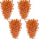 TURNMEON 4 Pcs Artificial Hanging Flowers for Outdoors Decorations Faux Flowers Plants for Outdoors, Silk Morning Glory with Eucalyptus Look Real UV Resistant for Home Yard Porch Outdoor(Orange)