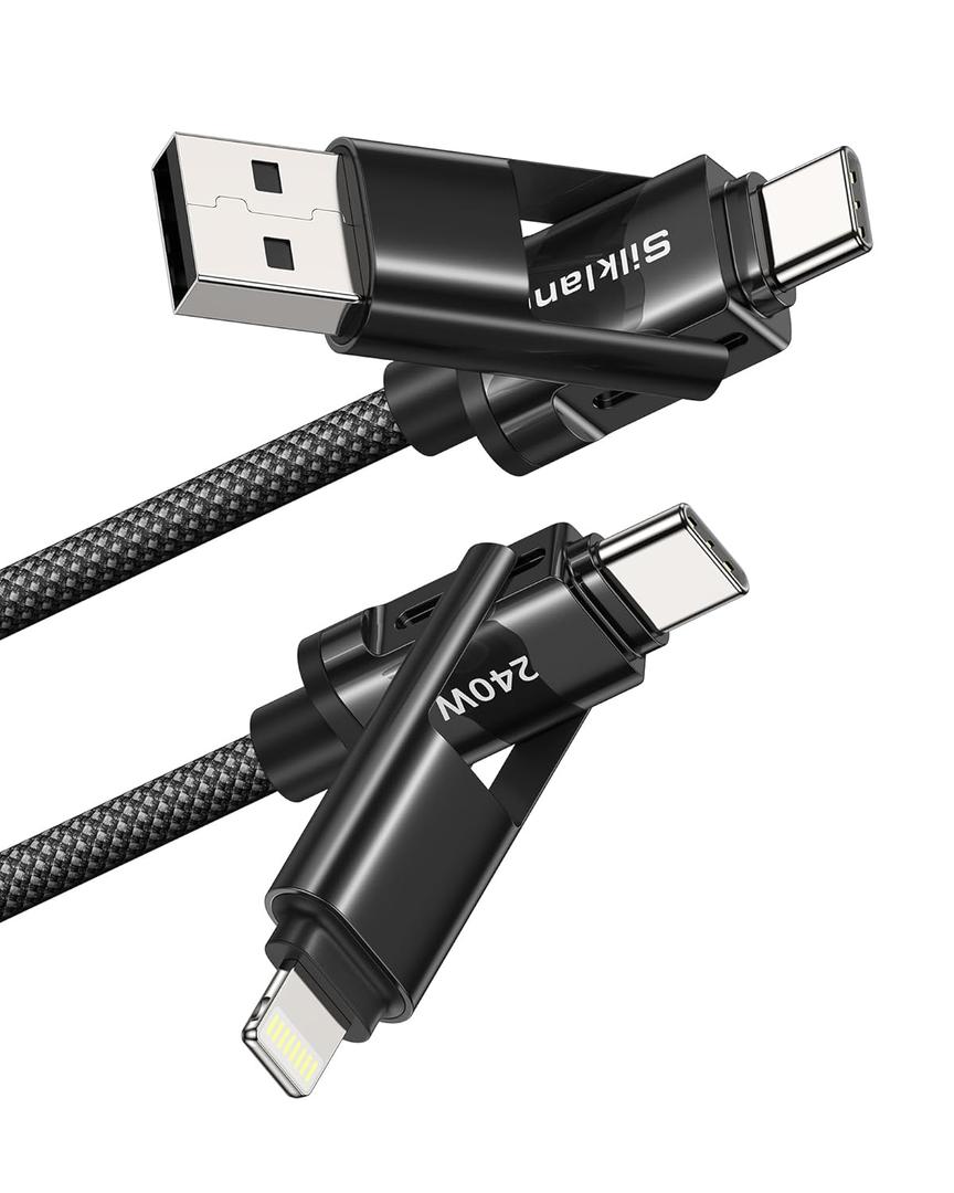 USB C Cable, 240W MAX 4 in 1 Charging Cord 5FT with EMark Chip, Fast Charging USB A/C to C/Lightning Cable for iPhone 17/16/15/14/13 Series, MacBook/Pad/Android/Tablets and More, iPhone Charger Cord