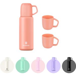 Vacuum Insulated Water Bottle Thermo with Cup 538ml/18.2oz Stainless Steel Thermal Water Bottles Water Thermo Flask Thermo for Hot and Cold Drinks Coffee Water (Orange,Set)
