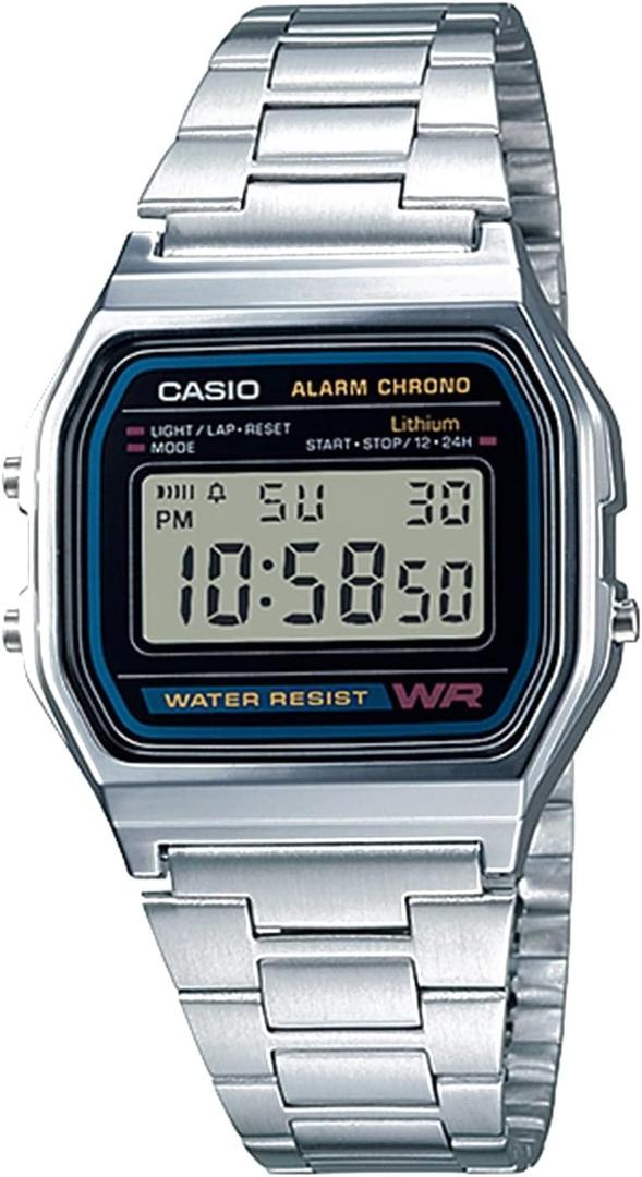 Casio A158WA Series | Unisex Digital Watch | Vintage | WR | 100 SEC Stop Watch | Daily Alarm | Regular Time Keeping: Hour, Minute, Second, PM, Date, Day | Led Light | 7 Yr Battery (Silver)