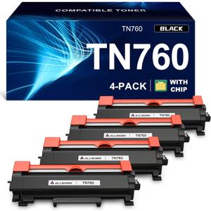 TN760 Compatible Toner Cartridge Replacement for Brother TN760 TN730 for Brother Printer HL-L2350DW L2370DW L2390DW HL-L2395DW MFC-L2690DW MFC-L2710DW MFC-L2717DW MFC-L2750DW (Black, 4-Pack)