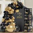 Graduation Decorations 2025, 130pcs Black Gold Graduation Party Decorations - Graduations Balloon Boxes with Letters,GRAD,ClASS OF 2025,PROUD OF YOU and Cap,Balloon Arch Kit for Grad Party Supplies