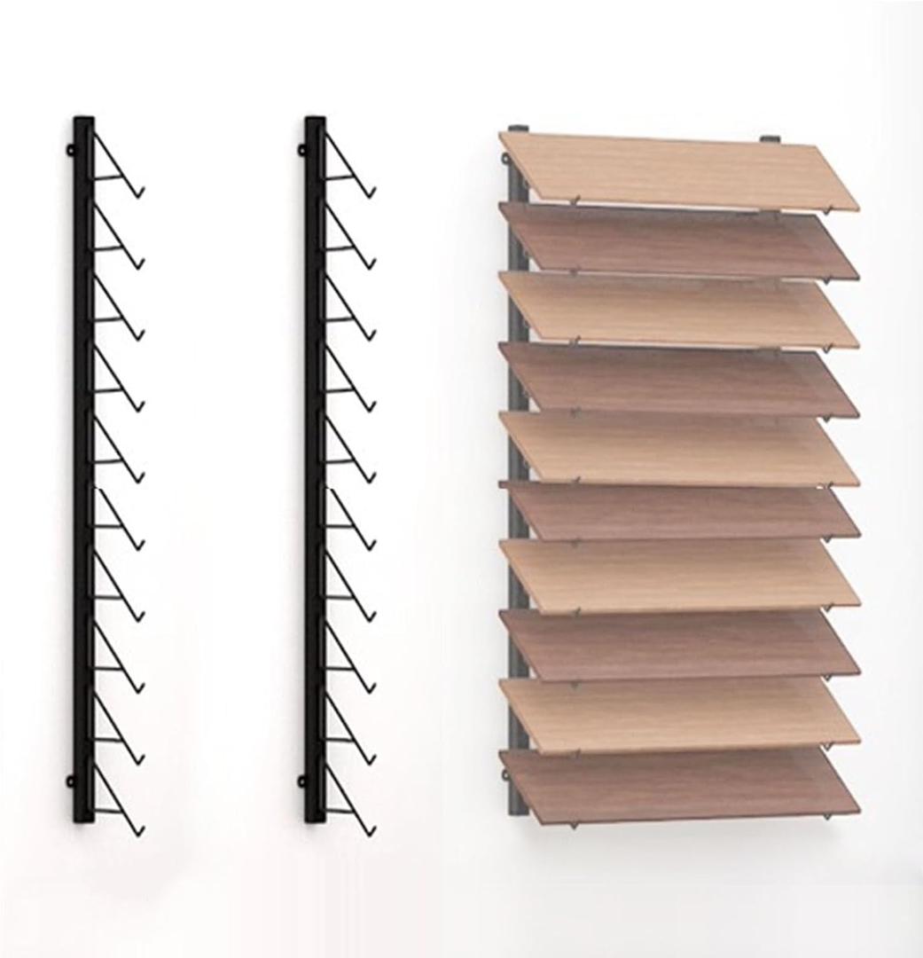 Wall Mounted Floor Tile Storage Rack, 10-Layer Porcelain Sample Display Stand, 55.1in/140cm High Multi Row Ceramic Stone Show Shelf, Card Slot Depth 8.1in/20.5cm (Black)