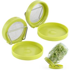 2 Set Seed Sprouter Kit for Wide Mouth Jars - Germination Tray with 316 Stainless Steel Mesh, BPA Free Plastic Drip Tray & Tilted Lid for Bean Sprouts, Broccoli, Alfalfa, Microgreens